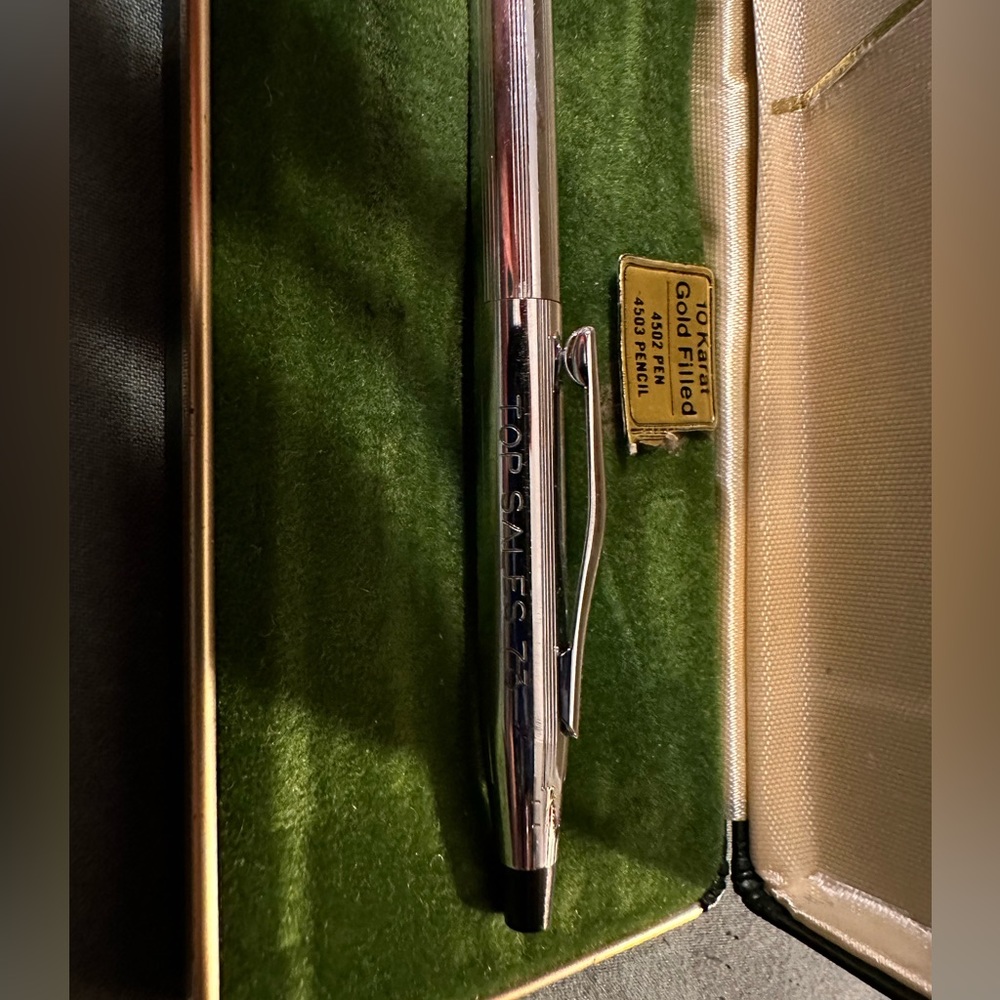 Vintage Cross Chrome Silver Century Mechanical Pencil In Green Case HAS ENGRAVIN - Picture 4 of 6